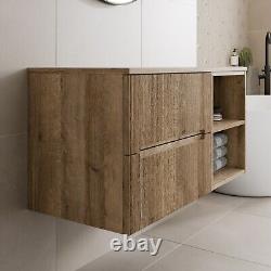 1000mm Bathroom Vanity Unit Countertop Wall Hung Fluted Oak Unit No Basin