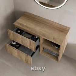 1000mm Bathroom Vanity Unit Countertop Wall Hung Fluted Oak Unit No Basin