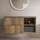 1000mm Bathroom Vanity Unit Grey Marble Countertop Wall Hung Fluted Oak Unit