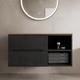 1000mm Bathroom Vanity Unit Oak Countertop Wall Hung Fluted Black Unit No Basin
