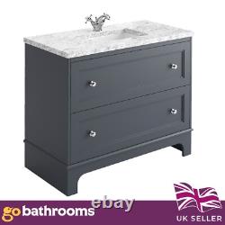 1000mm Bathroom Vanity Unit Traditional Marble Top 2 Drawer Grey Storage Unit