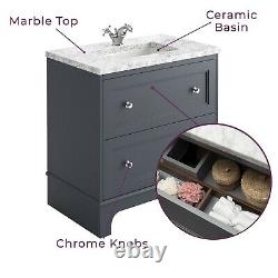 1000mm Bathroom Vanity Unit Traditional Marble Top 2 Drawer Grey Storage Unit