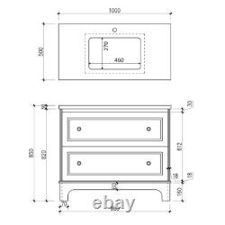 1000mm Bathroom Vanity Unit Traditional Marble Top 2 Drawer Grey Storage Unit
