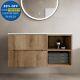 1000mm Bathroom Vanity Unit White Marble Countertop Wall Hung Fluted Oak Unit