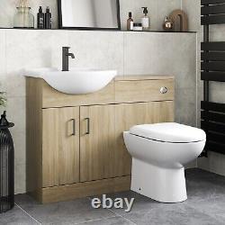 1050mm Bathroom Toilet Vanity Unit Combination Basin Sink Furniture Oak Effect