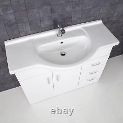 1050mm Bathroom Vanity Unit & Basin Sink Tap + Waste Gloss White Floorstanding