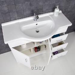 1050mm Bathroom Vanity Unit & Basin Sink Tap + Waste Gloss White Floorstanding