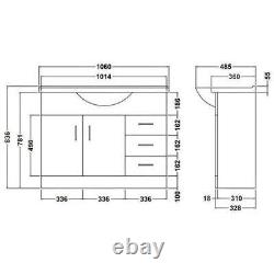 1050mm Bathroom Vanity Unit & Basin Sink Tap + Waste Gloss White Floorstanding