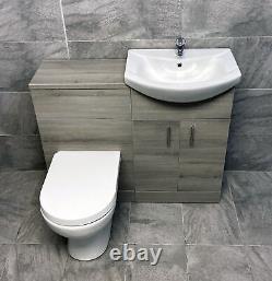 1050mm Grey Ash Finish Bathroom Furniture Vanity Set Basin Sink + WC Toilet Unit