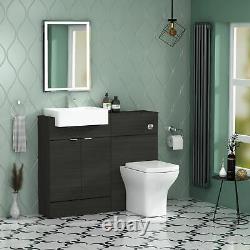 1100 Bathroom Floor Standing Vanity Unit Semi Recessed Basin 2 Door Qubix Toilet