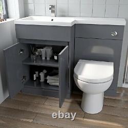 1100mm Bathroom Vanity Unit Basin Sink Toilet Combined Furniture Left Hand Grey