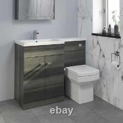 1100mm Bathroom Vanity Unit Basin & Square Toilet Combined Furniture L/Hand Grey