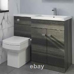 1100mm Bathroom Vanity Unit Basin & Square Toilet Combined Furniture R/Hand Grey