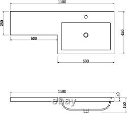 1100mm Bathroom Vanity Unit Basin & Square Toilet Combined Furniture R/Hand Grey