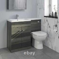 1100mm Bathroom Vanity Unit Basin & Toilet Combined Furniture Left Hand Grey