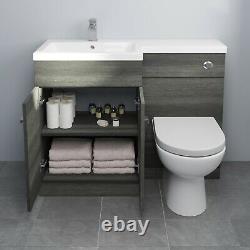 1100mm Bathroom Vanity Unit Basin & Toilet Combined Furniture Left Hand Grey