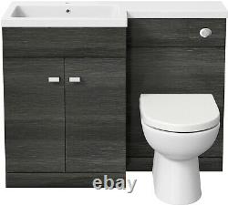 1100mm Bathroom Vanity Unit Basin & Toilet Combined Furniture Left Hand Grey