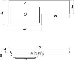 1100mm Bathroom Vanity Unit Basin & Toilet Combined Furniture Left Hand Grey