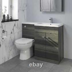 1100mm Bathroom Vanity Unit Basin & Toilet Combined Furniture Right Hand Grey