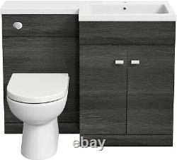 1100mm Bathroom Vanity Unit Basin & Toilet Combined Furniture Right Hand Grey
