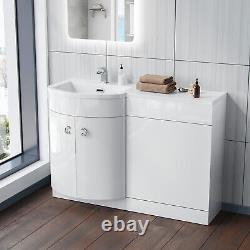 1100mm Freestanding Gloss White Basin Vanity Flat Pack Bathroom + WC Unit Dene