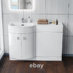 1100mm Freestanding Gloss White Basin Vanity Flat Pack Bathroom + WC Unit Dene