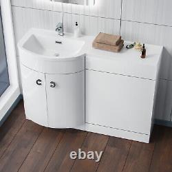 1100mm Freestanding Gloss White Basin Vanity Flat Pack Bathroom + WC Unit Dene