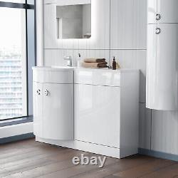 1100mm Freestanding Gloss White Basin Vanity Flat Pack Bathroom + WC Unit Dene