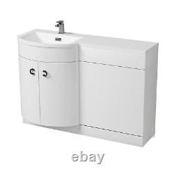 1100mm Freestanding Gloss White Basin Vanity Flat Pack Bathroom + WC Unit Dene