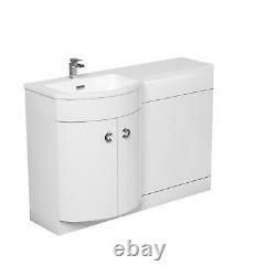 1100mm Freestanding Gloss White Basin Vanity Flat Pack Bathroom + WC Unit Dene