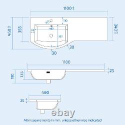 1100mm Freestanding Gloss White Basin Vanity Flat Pack Bathroom + WC Unit Dene