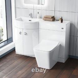 1100mm LH White Basin Vanity Flat Pack Bathroom, WC Unit & Rimless BTW Toilet