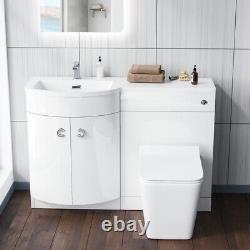 1100mm LH White Basin Vanity Flat Pack Bathroom, WC Unit & Rimless BTW Toilet