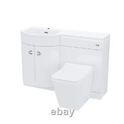 1100mm LH White Basin Vanity Flat Pack Bathroom, WC Unit & Rimless BTW Toilet