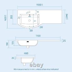 1100mm LH White Basin Vanity Flat Pack Bathroom, WC Unit & Rimless BTW Toilet