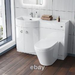 1100mm LH White Basin Vanity Flat Pack WC Unit, Modern BTW Toilet Dene