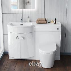 1100mm LH White Basin Vanity Flat Pack WC Unit, Modern BTW Toilet Dene