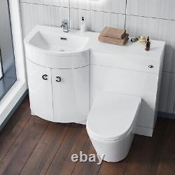 1100mm LH White Basin Vanity Flat Pack WC Unit, Modern BTW Toilet Dene