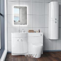 1100mm LH White Basin Vanity Flat Pack WC Unit, Modern BTW Toilet Dene