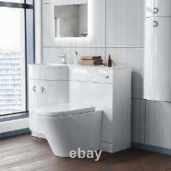 1100mm LH White Basin Vanity Flat Pack WC Unit, Modern BTW Toilet Dene