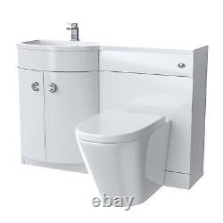 1100mm LH White Basin Vanity Flat Pack WC Unit, Modern BTW Toilet Dene