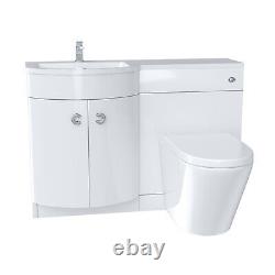 1100mm LH White Basin Vanity Flat Pack WC Unit, Modern BTW Toilet Dene