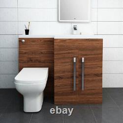 1100mm RH Walnut L Shape Bathroom Vanity Unit with Basin + Back To Wall Toilet