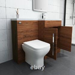 1100mm RH Walnut L Shape Bathroom Vanity Unit with Basin + Back To Wall Toilet