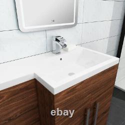 1100mm RH Walnut L Shape Bathroom Vanity Unit with Basin + Back To Wall Toilet