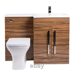 1100mm RH Walnut L Shape Bathroom Vanity Unit with Basin + Back To Wall Toilet