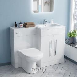 1100mm Right Hand Basin Vanity Cabinet with BTW Toilet White James