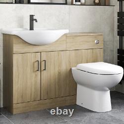 1150mm Bathroom Toilet Vanity Unit Combination Basin Sink Furniture Oak Effect