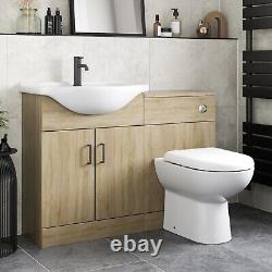 1150mm Bathroom Toilet Vanity Unit Combination Basin Sink Furniture Oak Effect