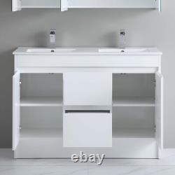 1200mm Bathroom Double Vanity Unit with Basin Sink 2 Drawers & Doors Unit White